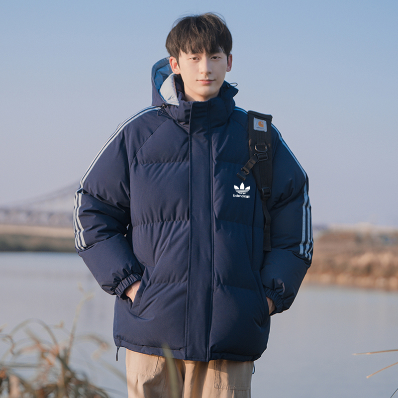 adidas トレンチジャケット 3ストライプス パufferジャケット 通勤カジュアル マルチカラー レザー調 - 画像 6