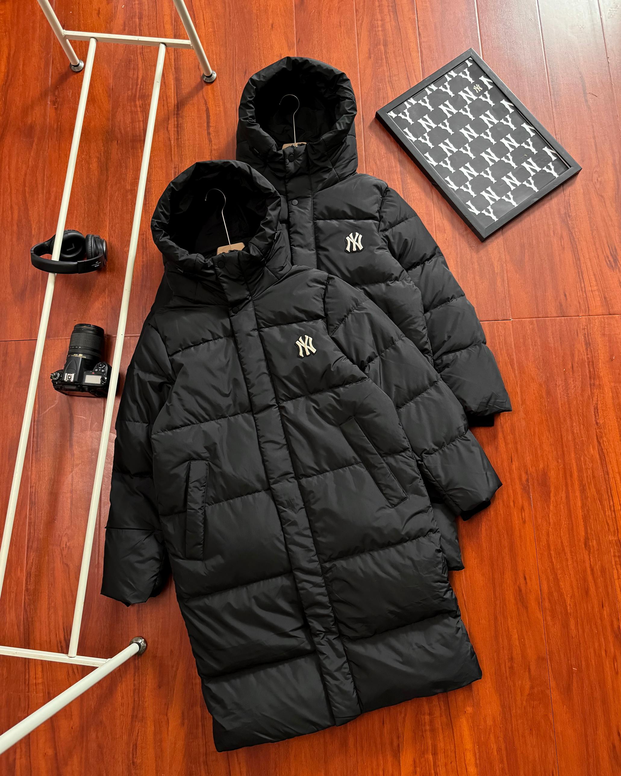 MLB ダウンコート ロング丈 フード付き インサートロゴ ブラック