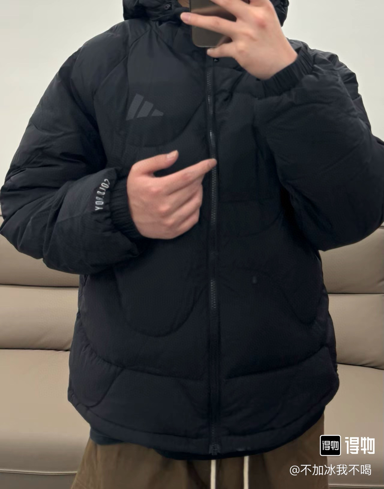 adidas ダウンジャケット 2WAY パフー ファッション通勤 防水加工 ブラック ホワイト レザー調 - 画像 7