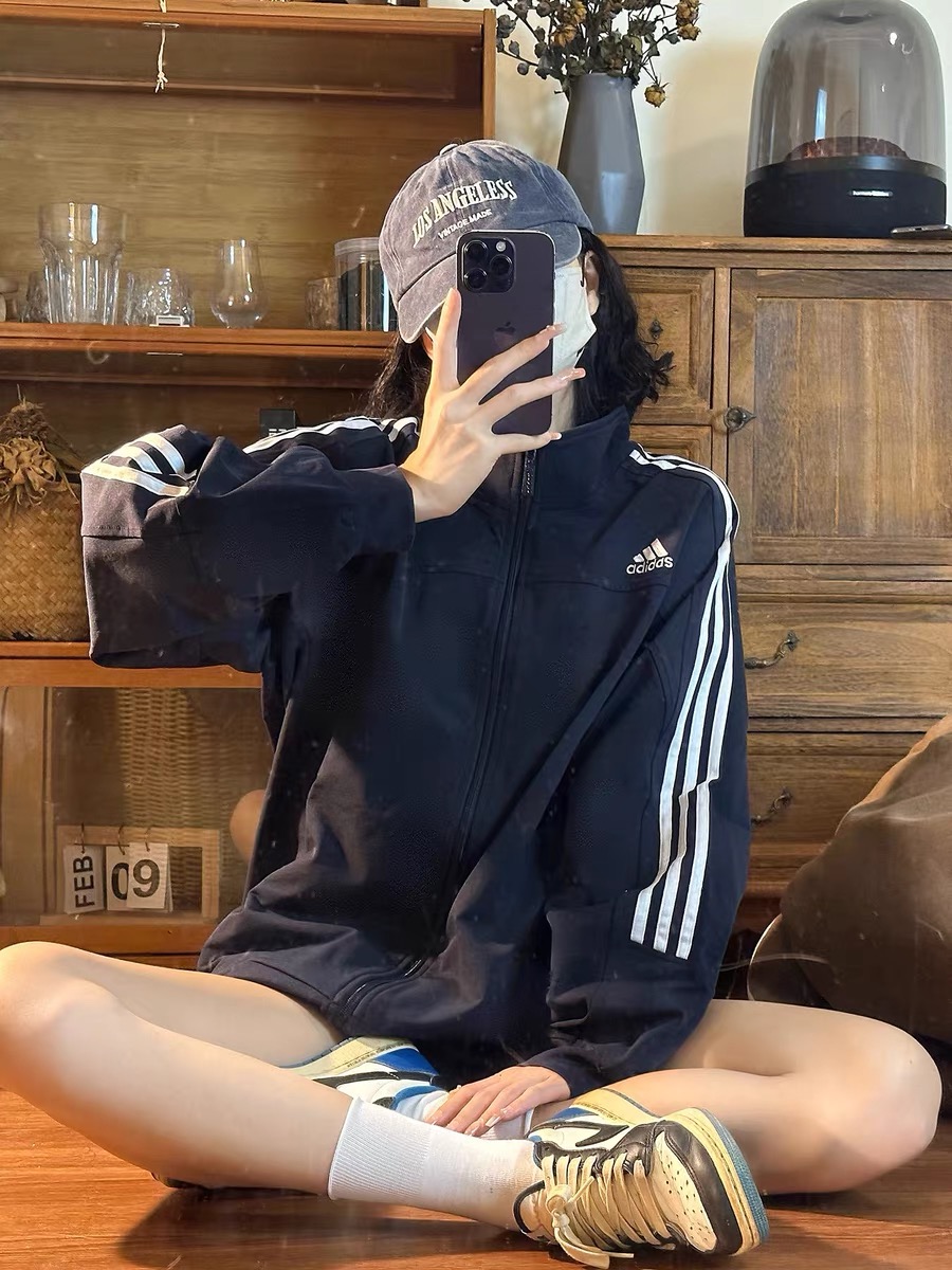 adidas ジャケット トラックジャケット 3ストライプス 通勤カジュアル ブラック ネイビー ポリエステル - 画像 7