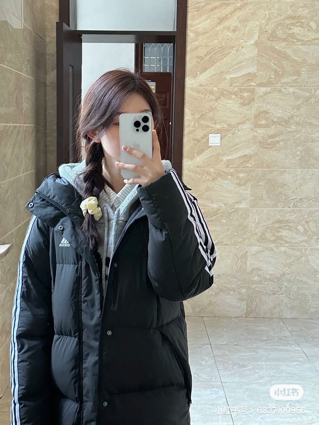 ADIDAS ダウンジャケット ロング丈 男女兼用 2WAY ファッション 通勤 旅行 グレー ブラック - 画像 6