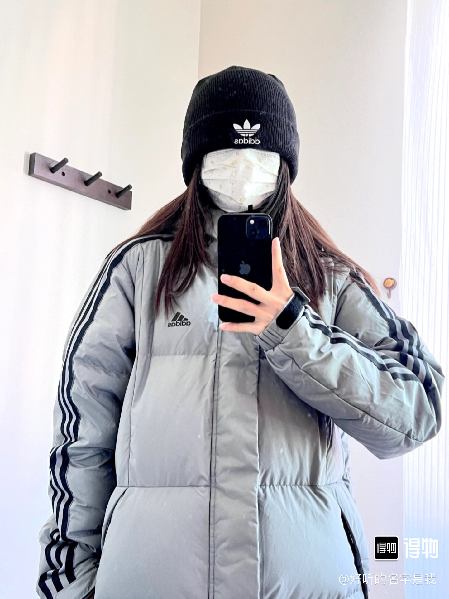 ADIDAS ダウンジャケット ロング丈 男女兼用 2WAY ファッション 通勤 旅行 グレー ブラック - 画像 7