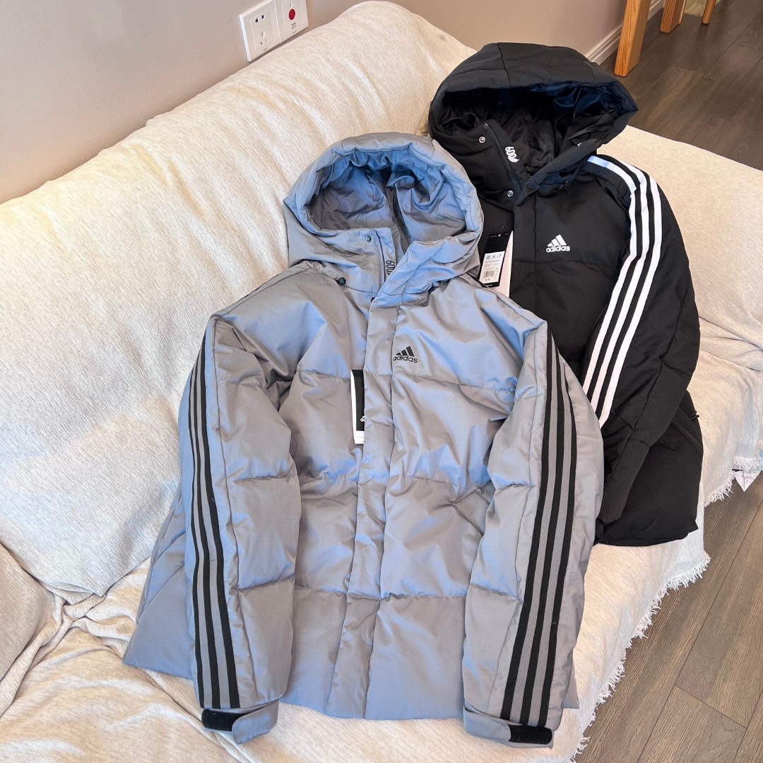 ADIDAS ダウンジャケット ロング丈 男女兼用 2WAY ファッション 通勤 旅行 グレー ブラック - 画像 8