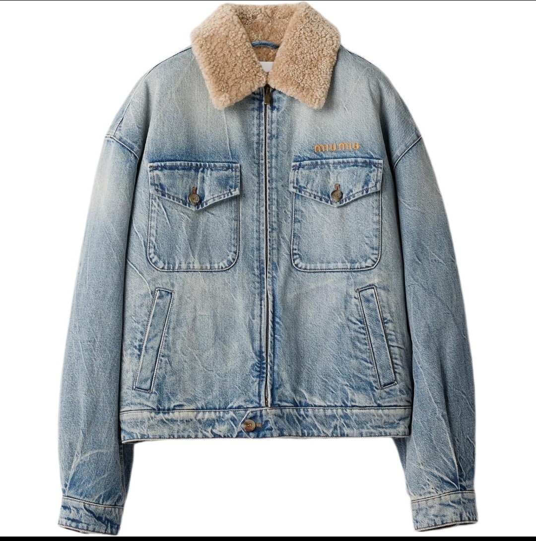MIU MIU デニムジャケット シェルパライニング ミニサイズ 2WAY着用可 カジュアル ブルー デニム - 画像 3
