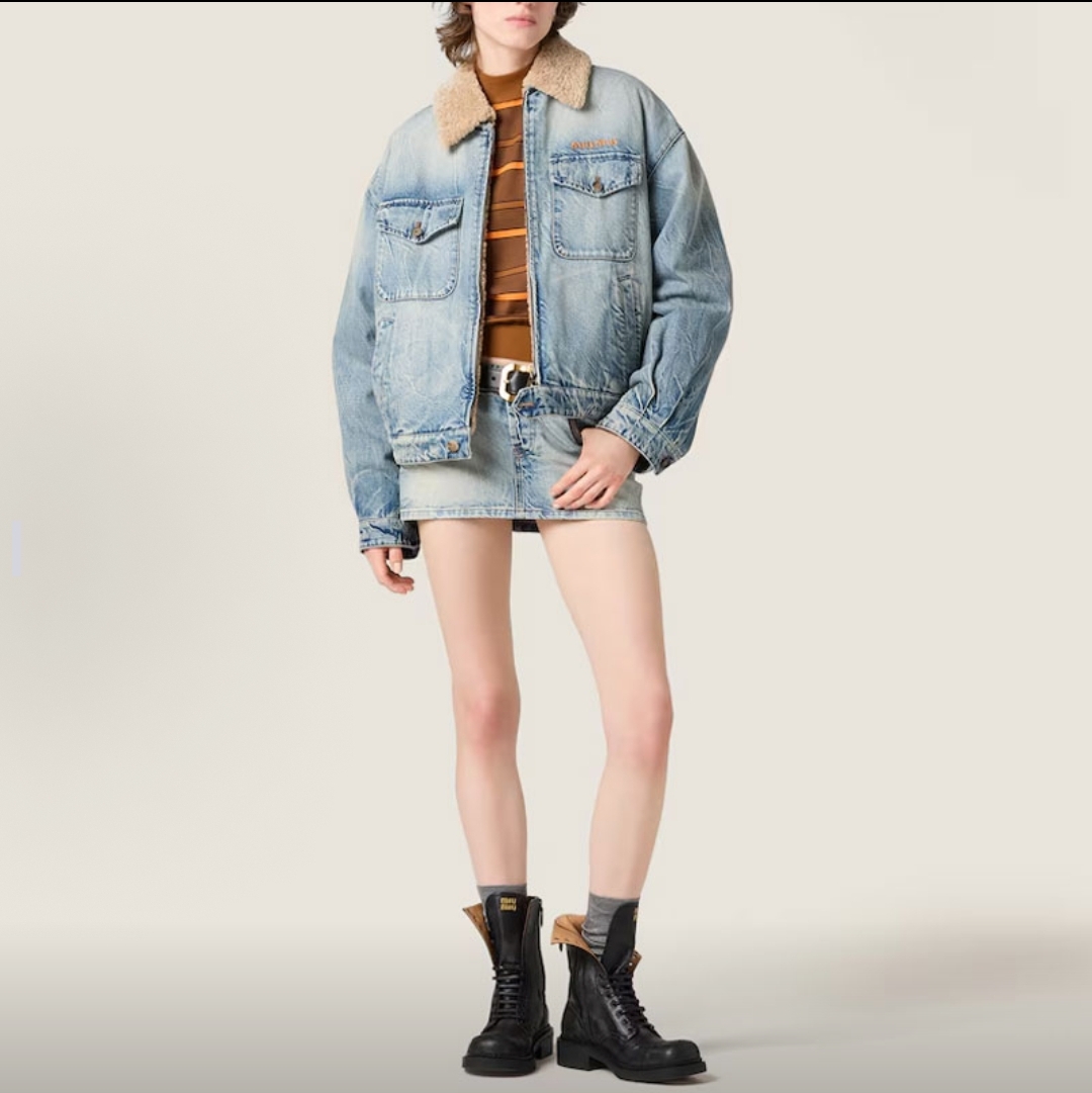 MIU MIU デニムジャケット シェルパライニング ミニサイズ 2WAY着用可 カジュアル ブルー デニム - 画像 4