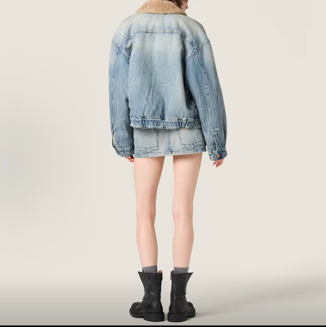 MIU MIU デニムジャケット シェルパライニング ミニサイズ 2WAY着用可 カジュアル ブルー デニム - 画像 5