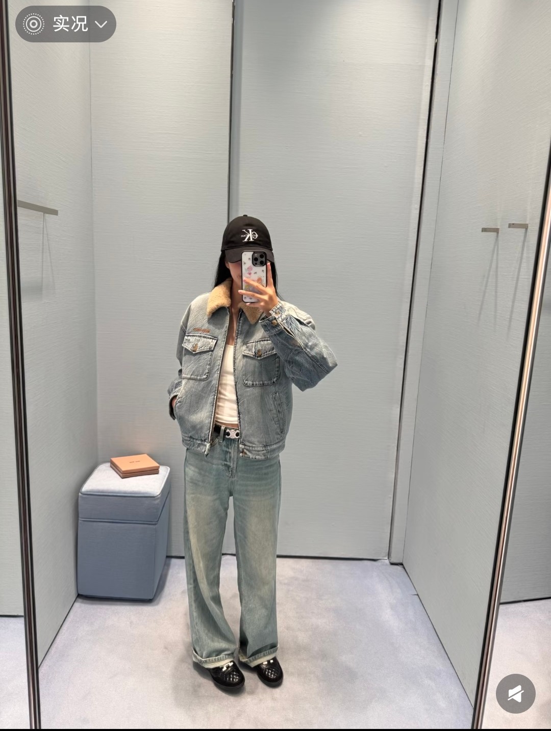 MIU MIU デニムジャケット シェルパライニング ミニサイズ 2WAY着用可 カジュアル ブルー デニム - 画像 6