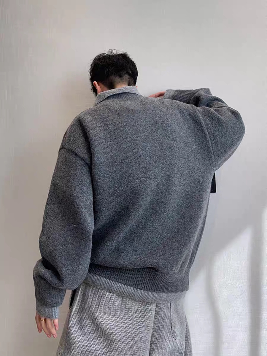 PRADA セーター ポロネック デザイン オーバーサイズ カジュアル ベージュ/グレー レザートリム - 画像 6