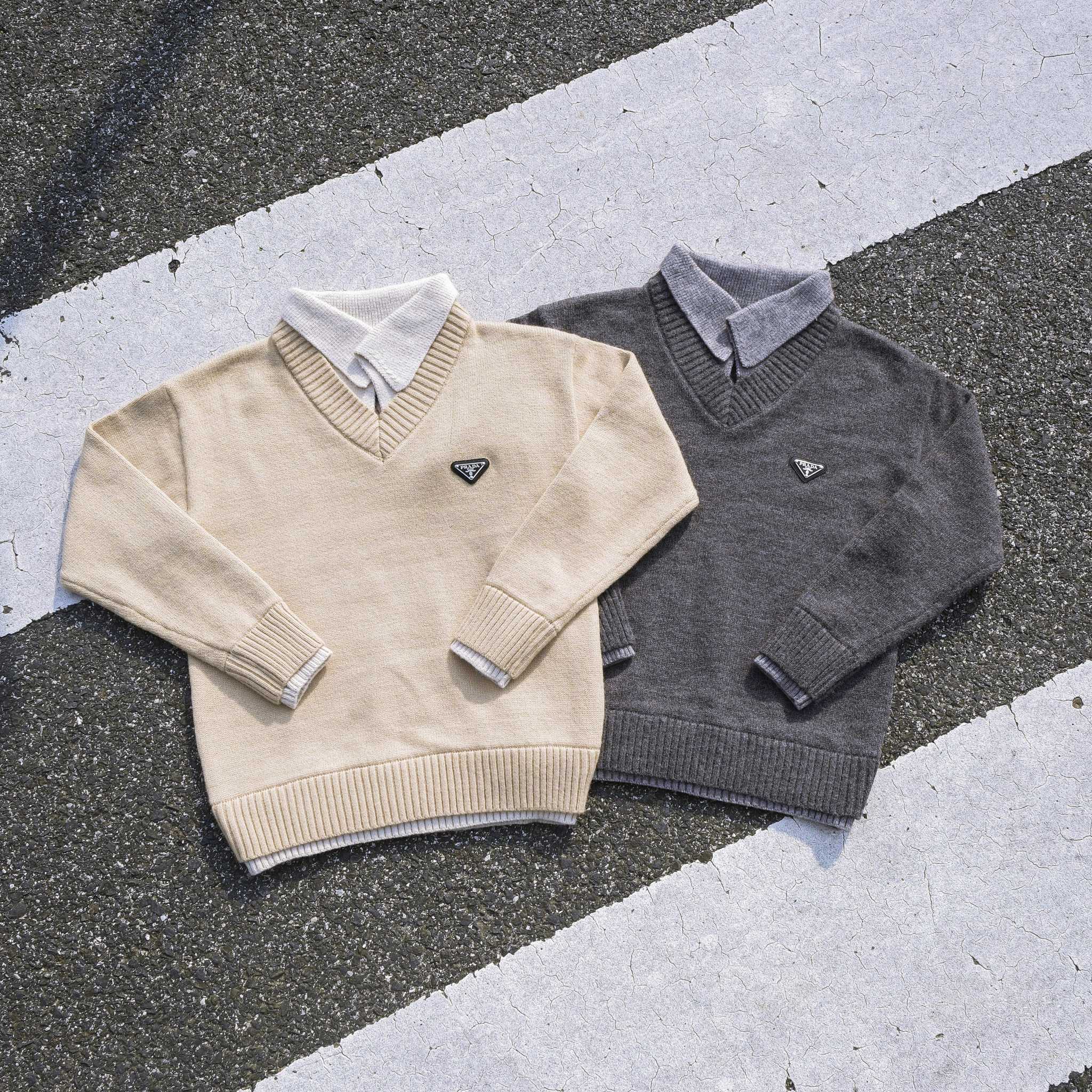 PRADA セーター ポロネック デザイン オーバーサイズ カジュアル ベージュ/グレー レザートリム - 画像 7