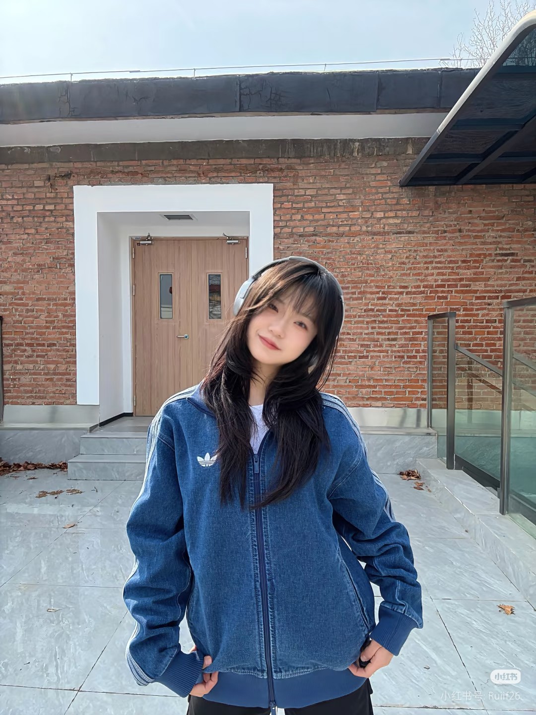 ADIDAS トレーナージャケット デニム素材 3本線デザイン カジュアル通勤 ブルーカラー - 画像 3