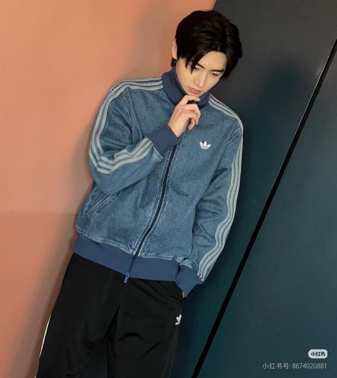 ADIDAS トレーナージャケット デニム素材 3本線デザイン カジュアル通勤 ブルーカラー - 画像 7