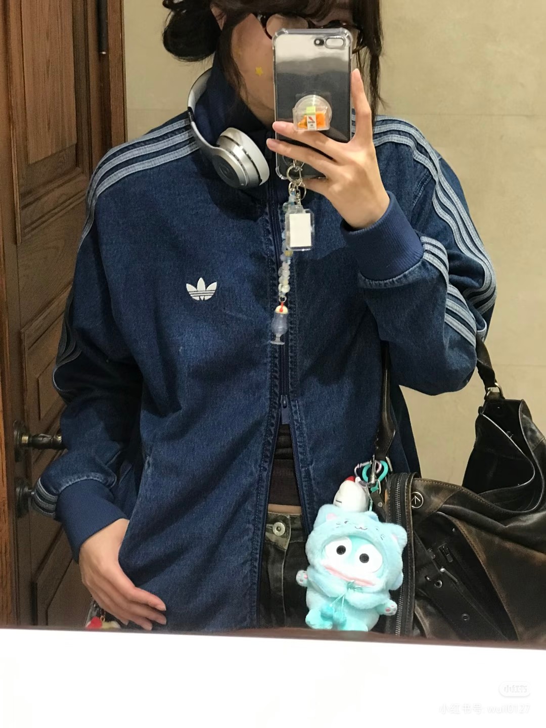 ADIDAS トレーナージャケット デニム素材 3本線デザイン カジュアル通勤 ブルーカラー - 画像 9