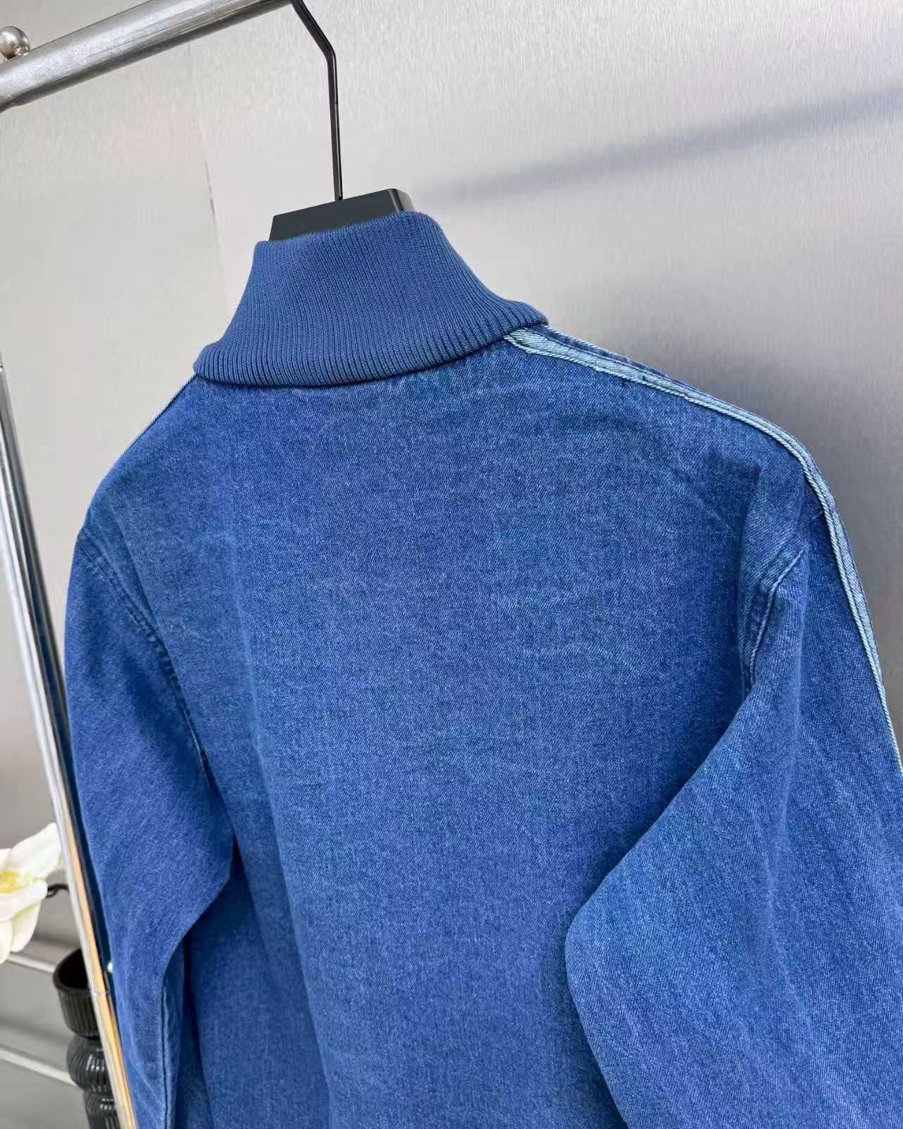 adidas ジャケット デニム素材 3本線デザイン 通勤カジュアル ブルー - 画像 8