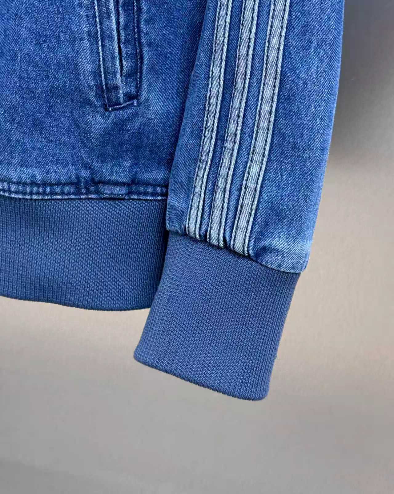 adidas ジャケット デニム素材 3本線デザイン 通勤カジュアル ブルー - 画像 9