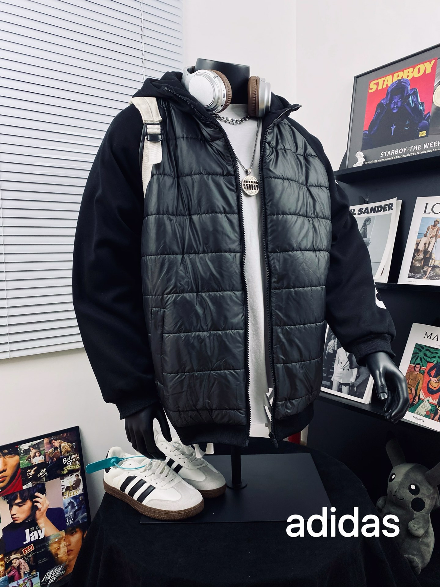 adidas ダウンベスト パーカー 2WAY フード付き ブラック/ブラック