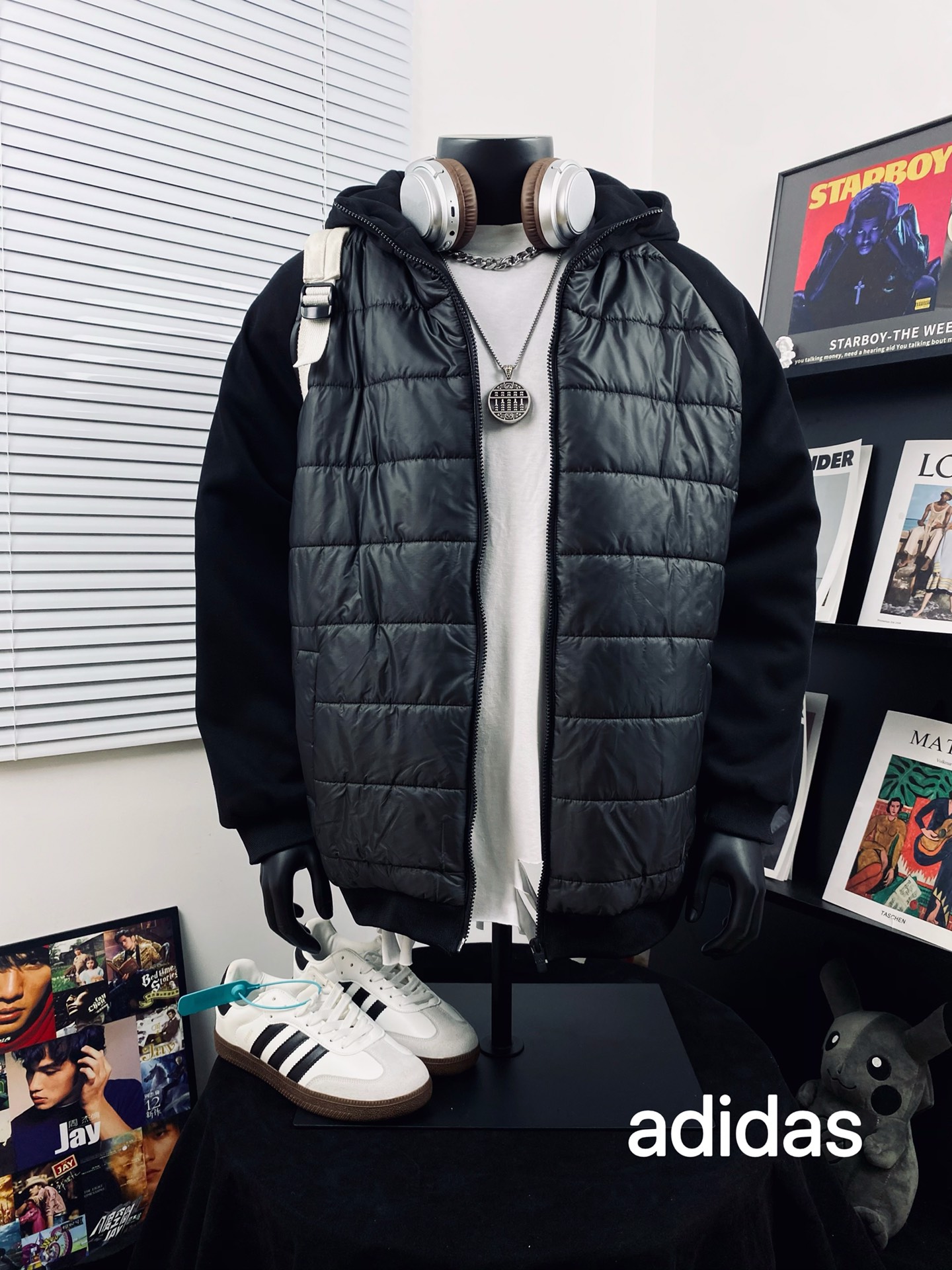 adidas ダウンベスト パーカー 2WAY フード付き ブラック/ブラック - 画像 8