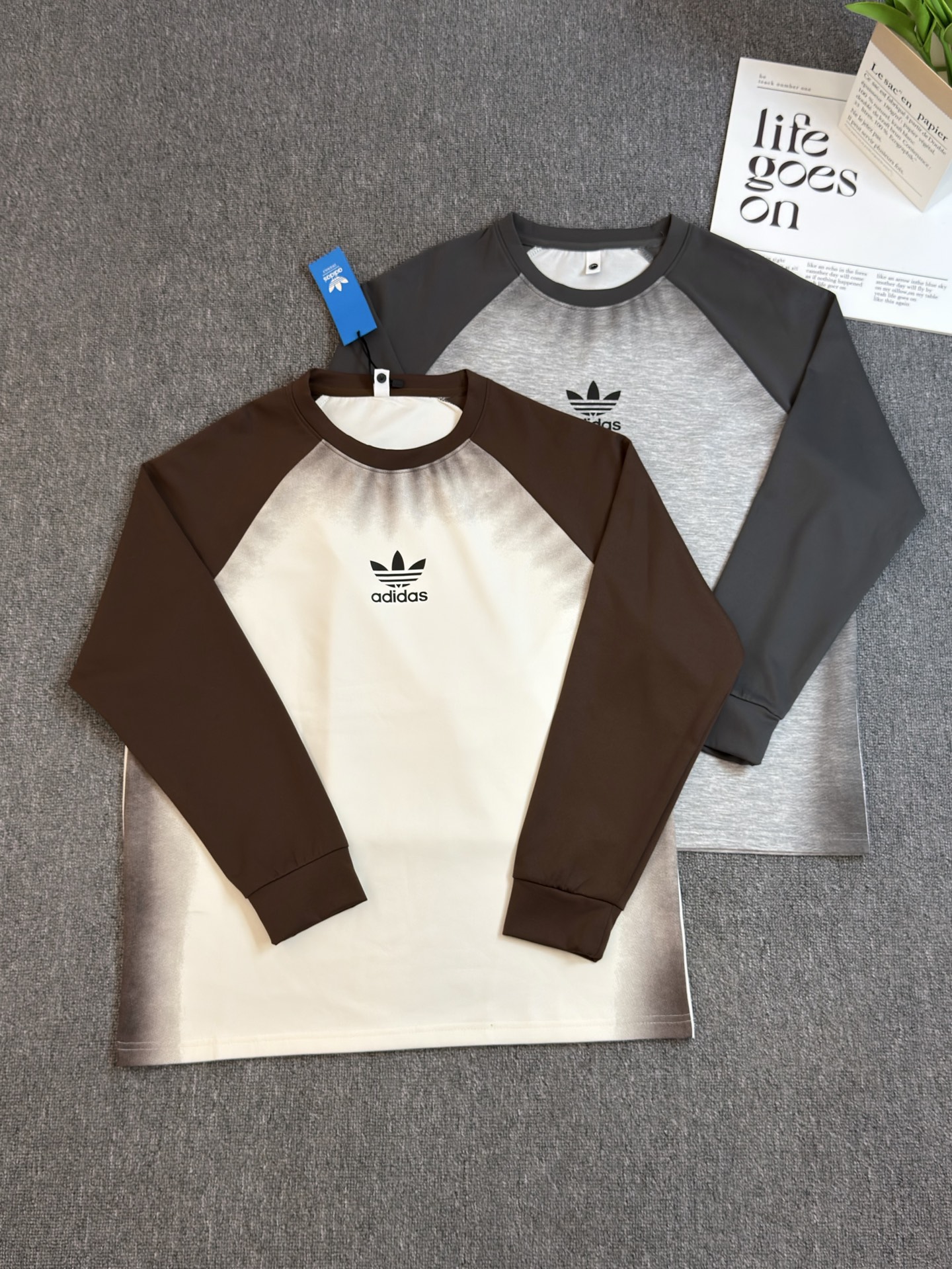 adidas ロンT ラグラン スポーツウェア 通勤カジュアル ブラック/ブラウン/グレー キャンバス