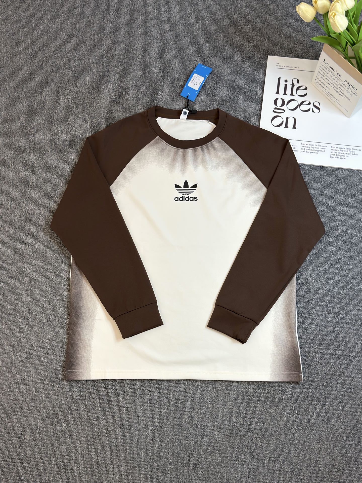 adidas ロンT ラグラン スポーツウェア 通勤カジュアル ブラック/ブラウン/グレー キャンバス - 画像 4