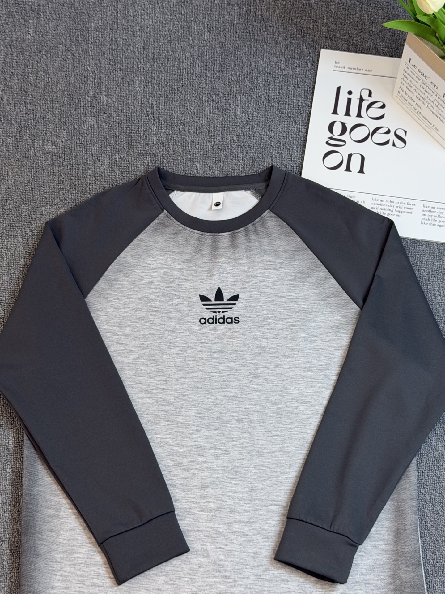 adidas ロンT ラグラン スポーツウェア 通勤カジュアル ブラック/ブラウン/グレー キャンバス - 画像 6