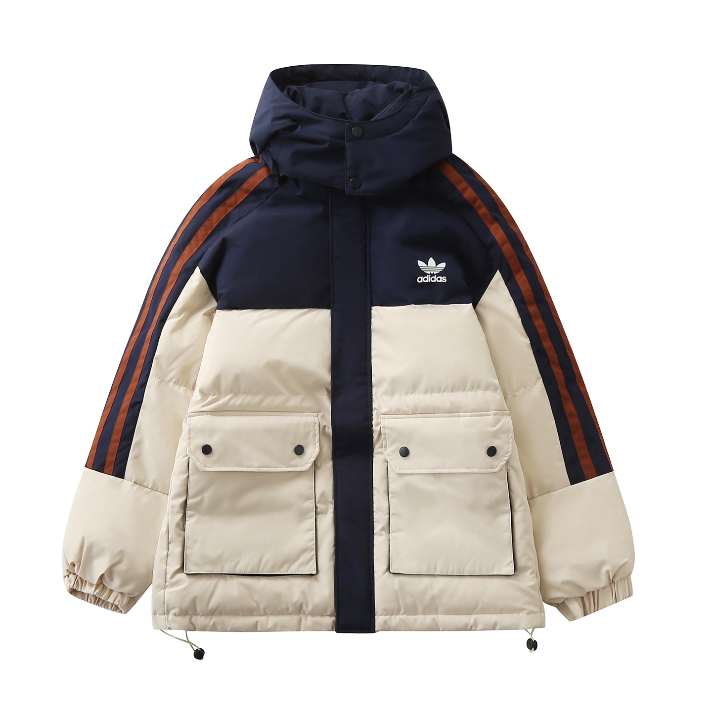 adidas パufferジャケット カジュアル 2WAY マルチカラー 3ストライプス レザー調素材 - 画像 2