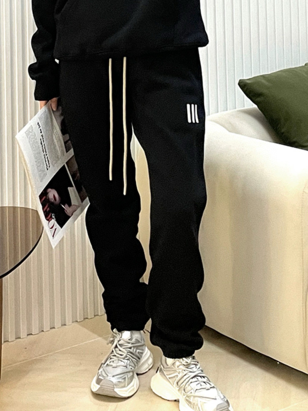 FOG パンツ スウェットパンツ 3本線デザイン カジュアル 通勤 伸縮性 ブラック ホワイト グレー マルチカラー - 画像 9