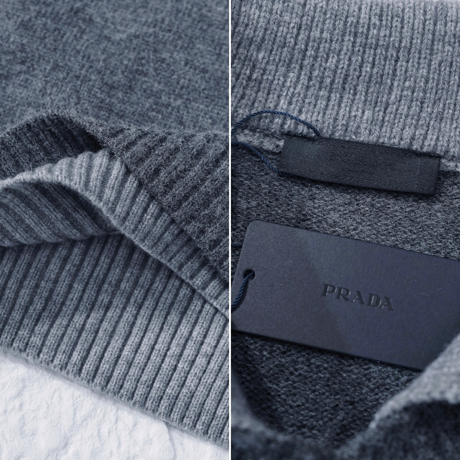 PRADA ニット セーター ポロネック ミニロゴ刺繍 上質デザイン ブラック/グレー/ベージュ レザー調タグ付き - 画像 8