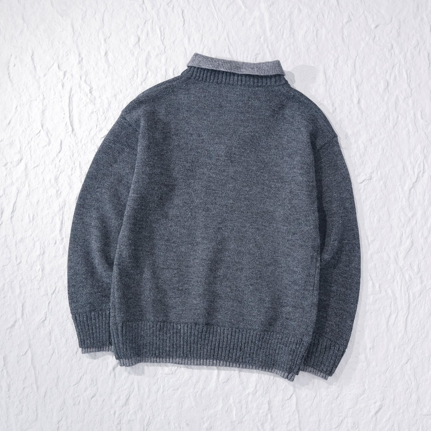 PRADA ニット ジャケット ロゴパッチ付 ポロカラー メンズ ブラック/グレー/ベージュ レザー付き - 画像 5