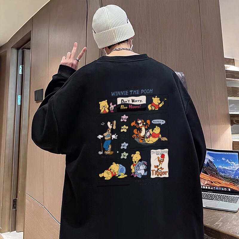 adidas スウェットシャツ ワinnie the Pooh コラボ バックプリント ロゴ付き ブラック ホワイト