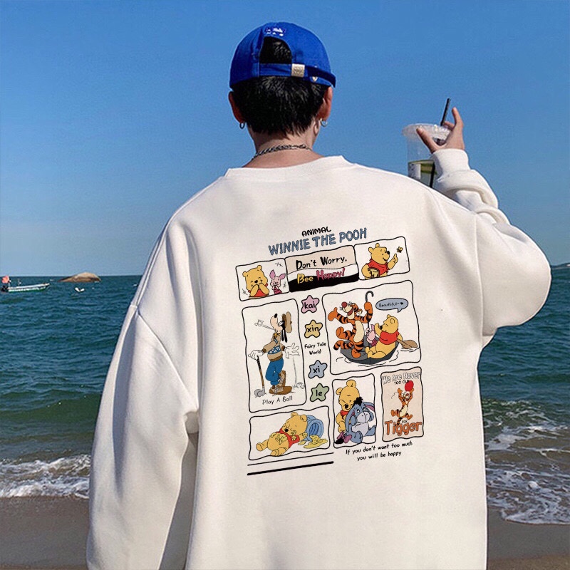 adidas スウェットシャツ ワinnie the Pooh コラボ バックプリント ロゴ付き ブラック ホワイト - 画像 2