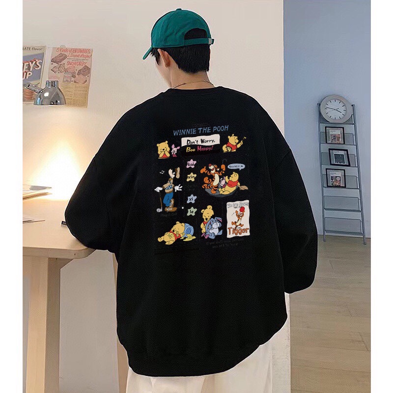 adidas スウェットシャツ ワinnie the Pooh コラボ バックプリント ロゴ付き ブラック ホワイト - 画像 3