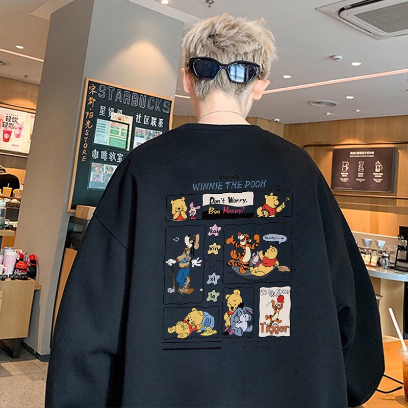 adidas スウェットシャツ ワinnie the Pooh コラボ バックプリント ロゴ付き ブラック ホワイト - 画像 5