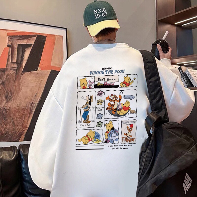 adidas スウェットシャツ ワinnie the Pooh コラボ バックプリント ロゴ付き ブラック ホワイト - 画像 6