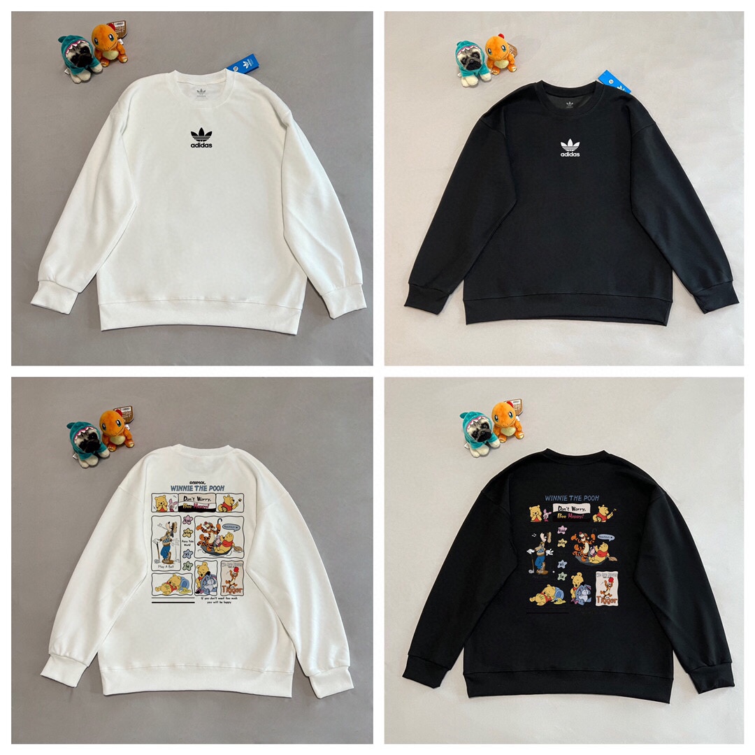 adidas スウェットシャツ ワinnie the Pooh コラボ バックプリント ロゴ付き ブラック ホワイト - 画像 9