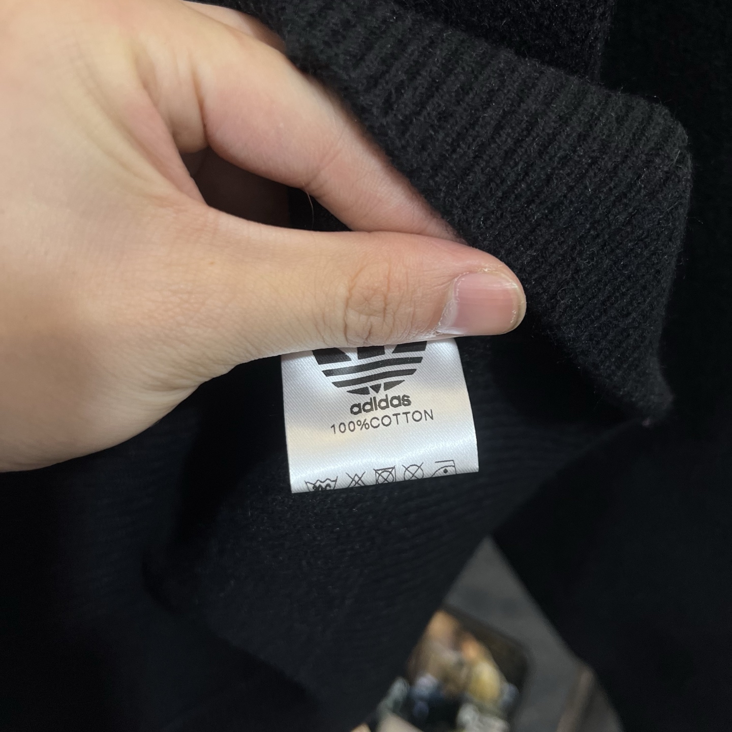 adidas セーター ロゴ編み込み ブラック 100%コットン 通勤カジュアル - 画像 8