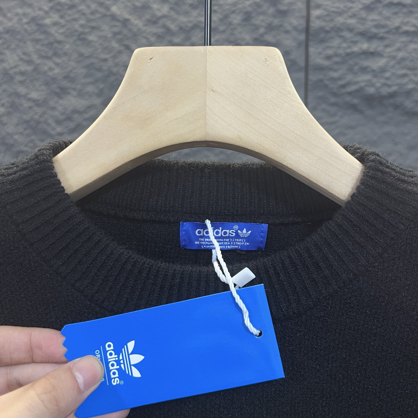 adidas セーター ロゴ編み込み ブラック 100%コットン 通勤カジュアル - 画像 9