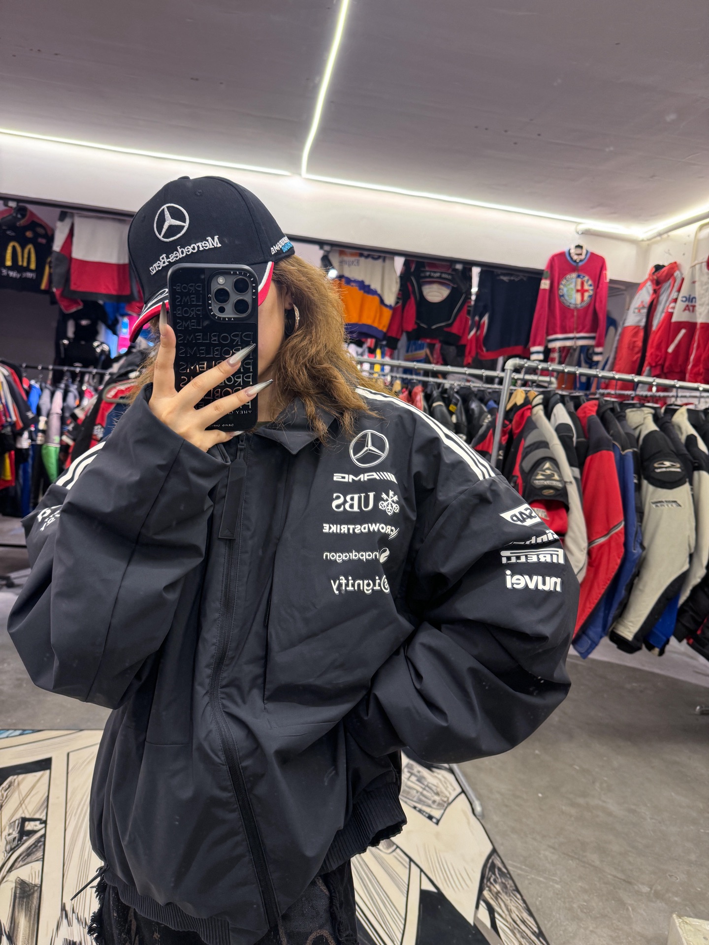 ADIDAS メルセデスAMG F1 チームジャケット レーシングウエア パーカー ブラック ナイロン - 画像 2