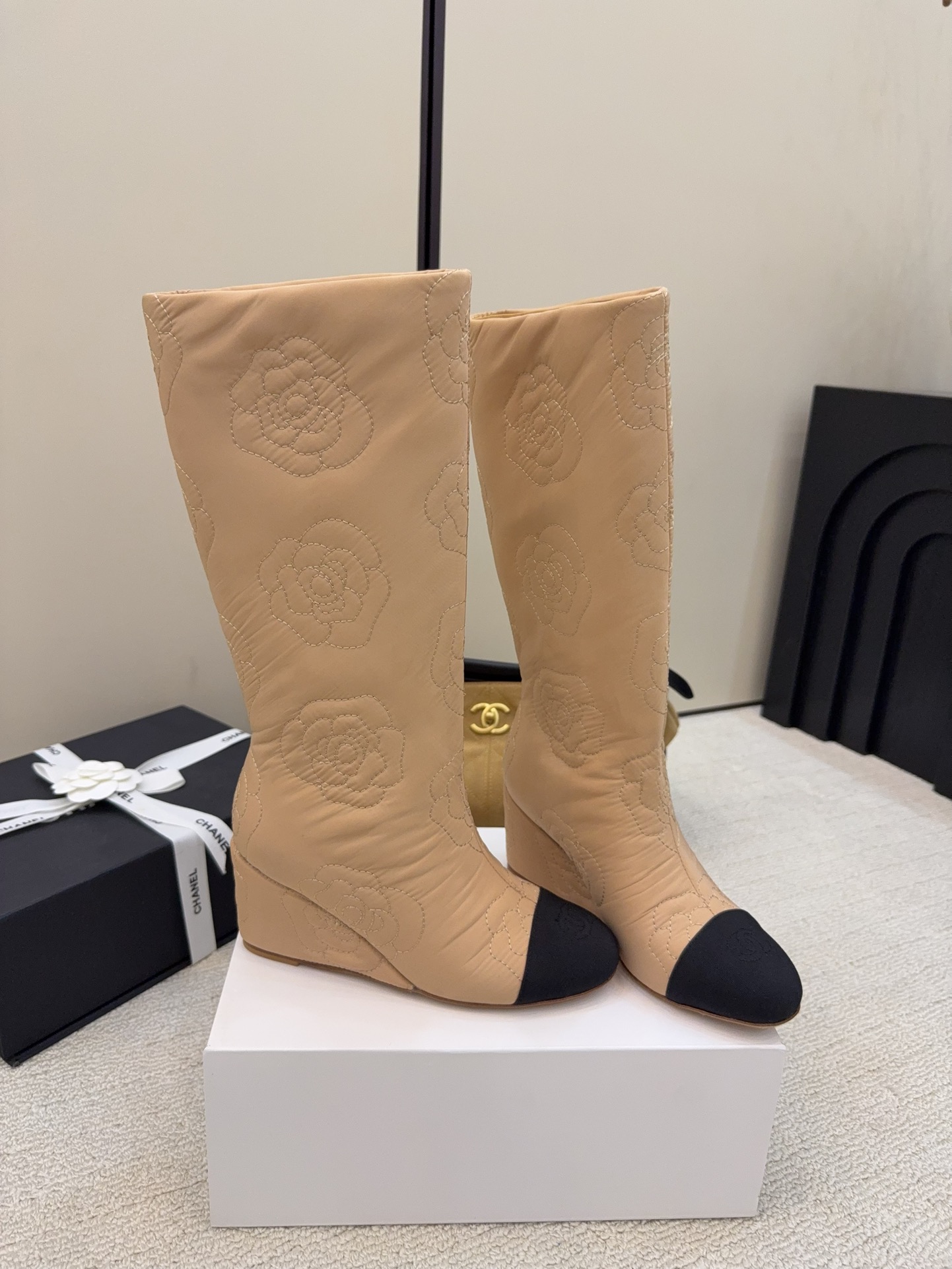 シャネル シューズ 長靴 レディース メンズ 兼用 シンプル レトロ ベージュ 黒 37C - 画像 2