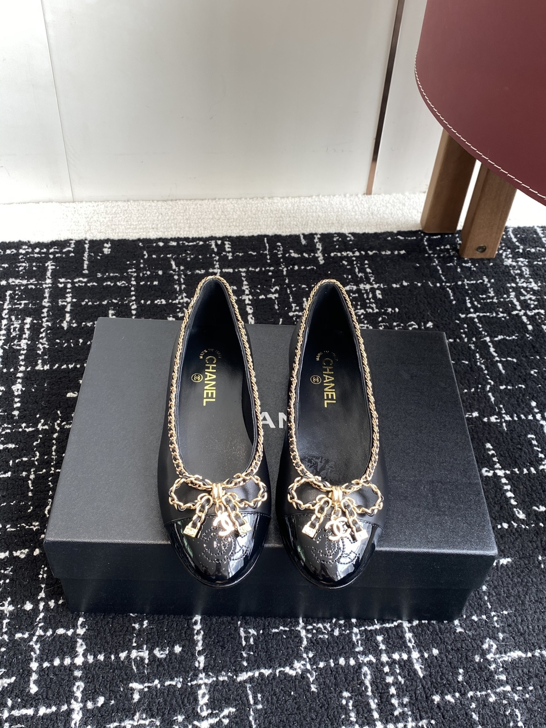 シャネル シューズ レディース メンズ 兼用 フラット チェーン バッグ プリンセス ブーツ 黒 36C