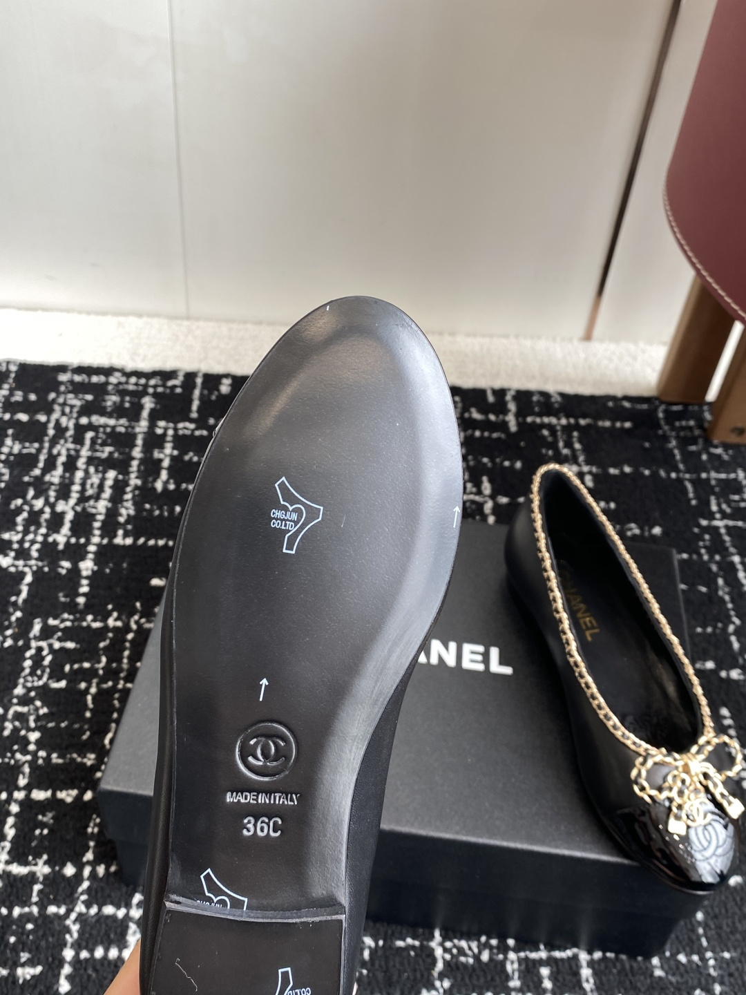 シャネル シューズ レディース メンズ 兼用 フラット チェーン バッグ プリンセス ブーツ 黒 36C - 画像 9