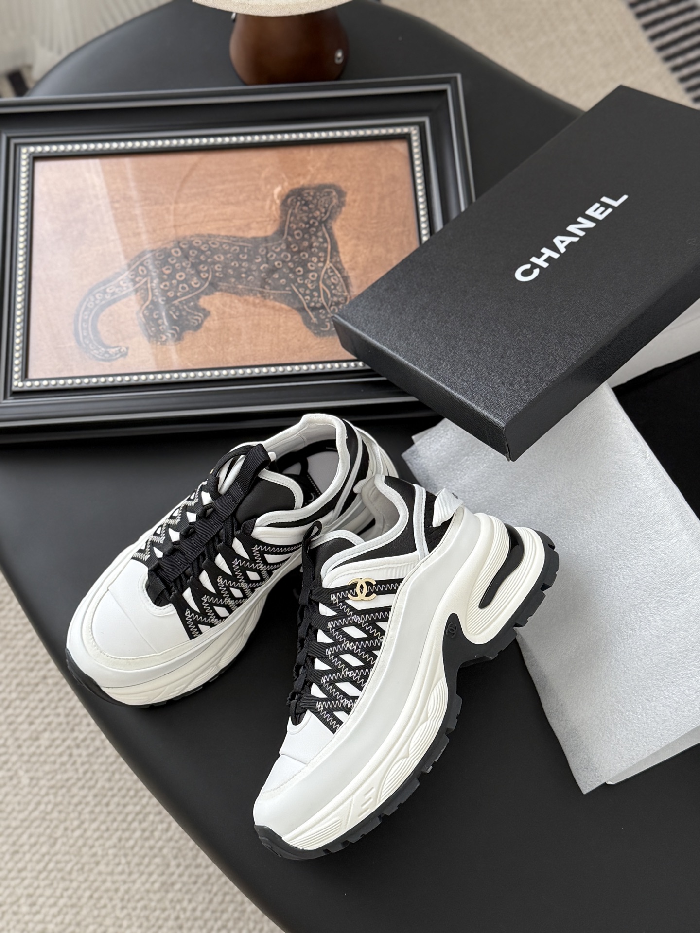 シャネル ロゴ ローファー レディース メンズ 兼用 黒 白 高級感 スニーカー 通勤 通学 35 60 - 画像 4