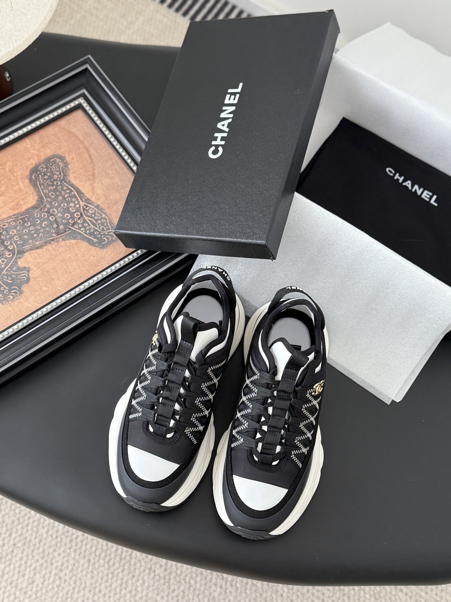 シャネル スニーカー レディース メンズ 兼用 通勤 通学 シンプル 黒 白