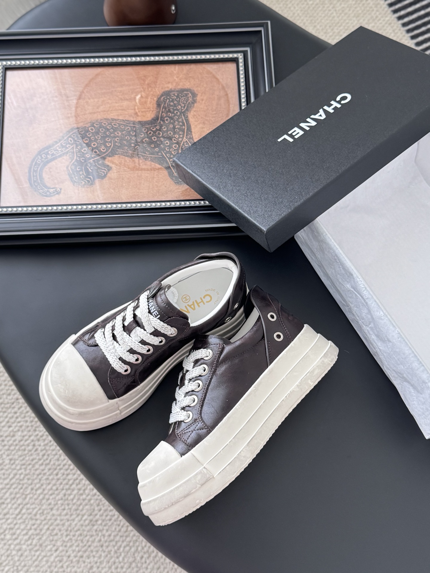 シャネル レディース メンズ 兼用 スニーカー 軽量 大容量 ブラック 白 レトロ ブラック 38 39 40 41 42 43 - 画像 4