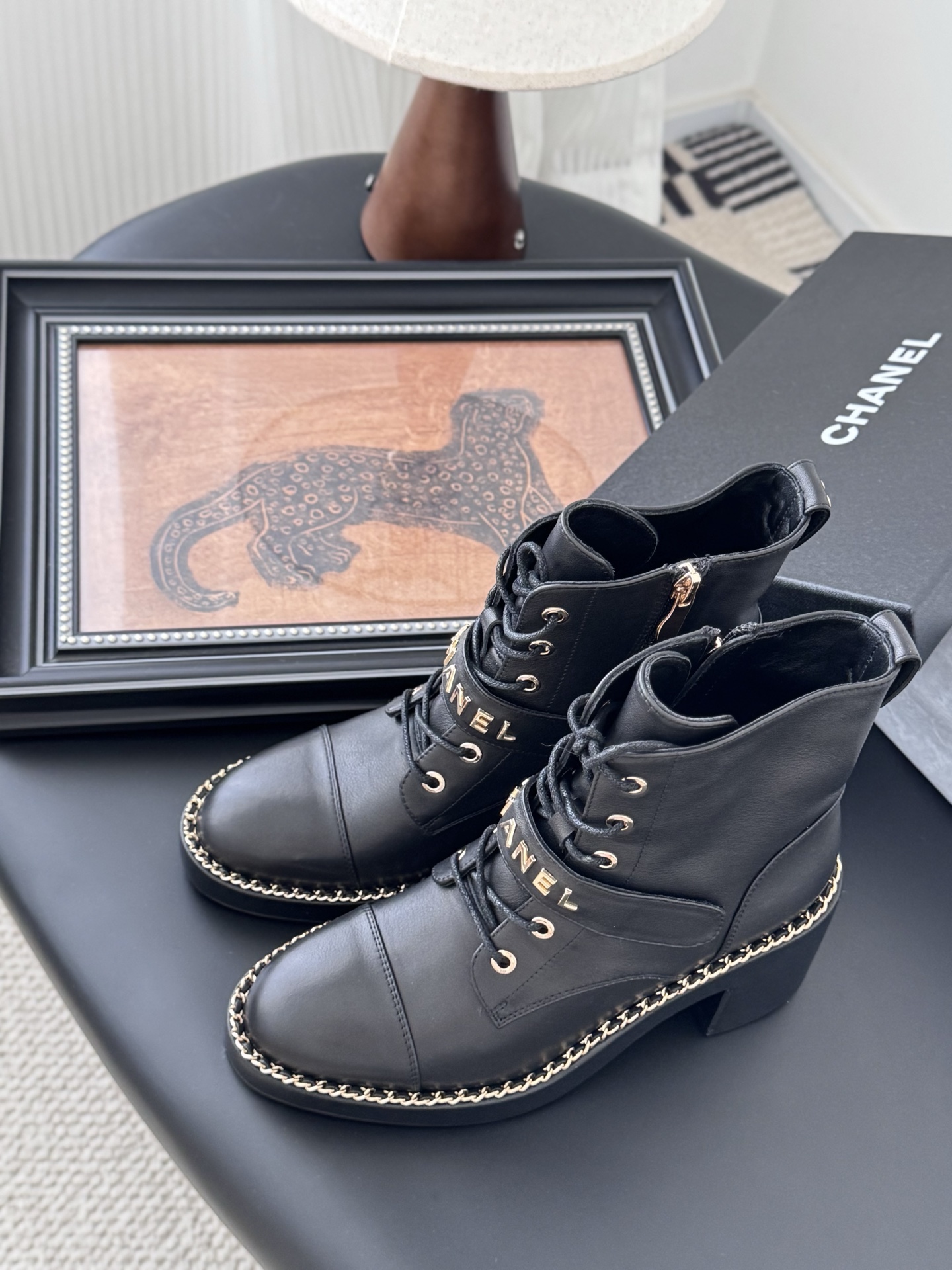 シャネル チェーン付き ブーツ レディース メンズ 兼用 通勤 通学 黒 38 39 40 41 42 - 画像 5