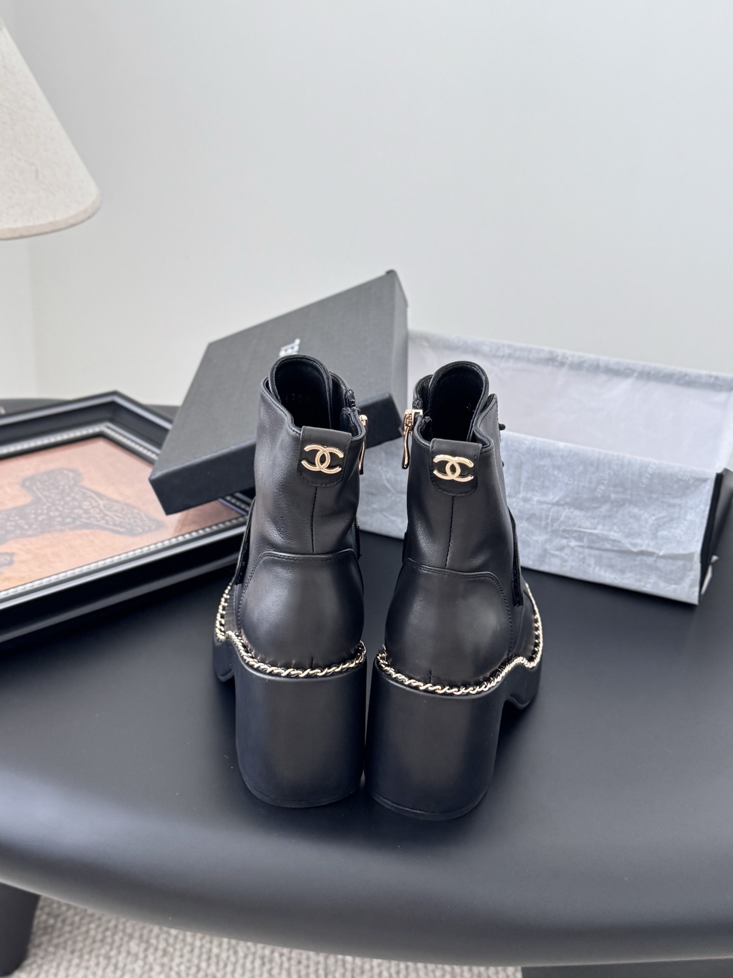 シャネル チェーン付き ブーツ レディース メンズ 兼用 通勤 通学 黒 38 39 40 41 42 - 画像 6