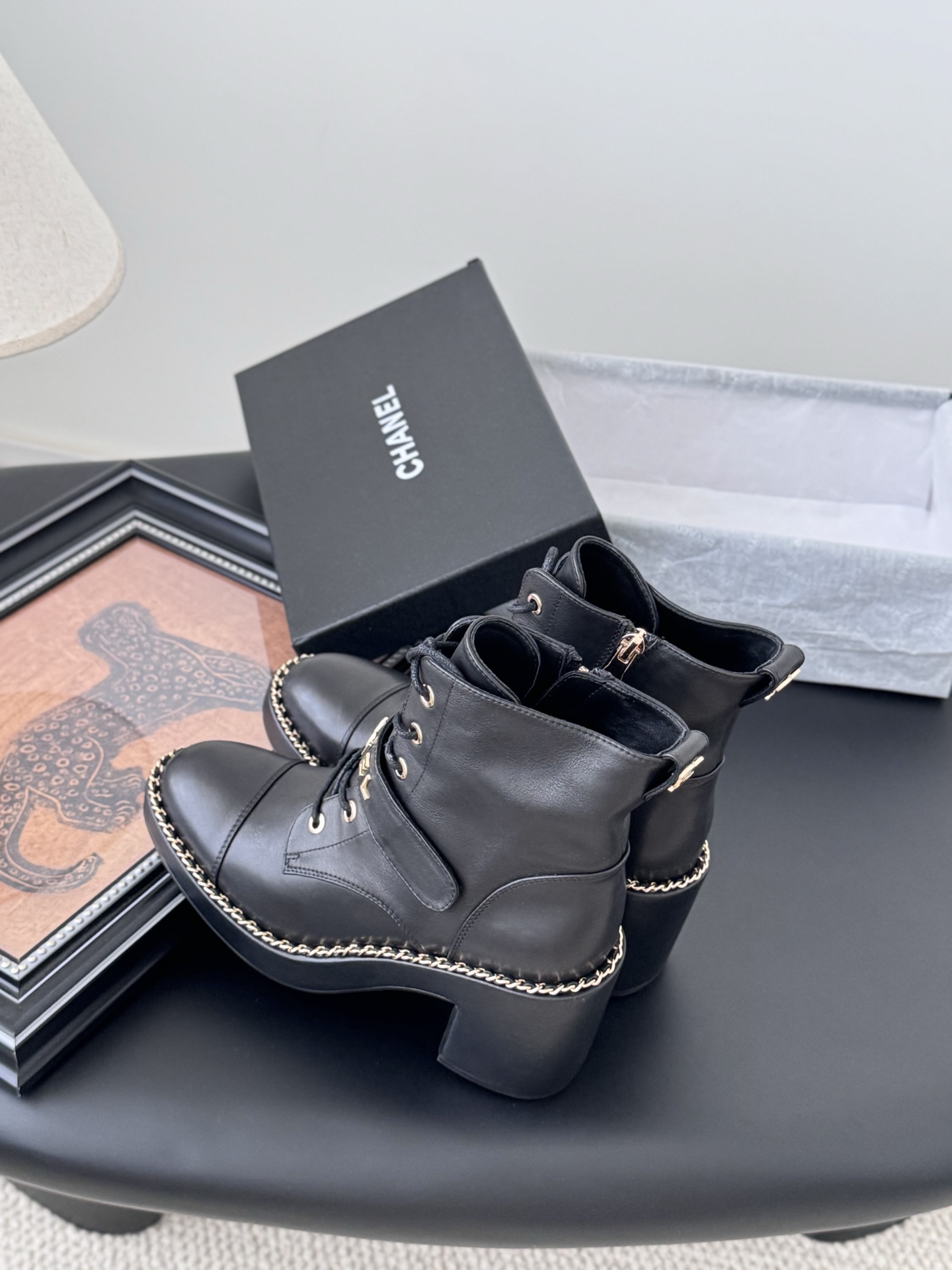シャネル チェーン付き ブーツ レディース メンズ 兼用 通勤 通学 黒 38 39 40 41 42 - 画像 7