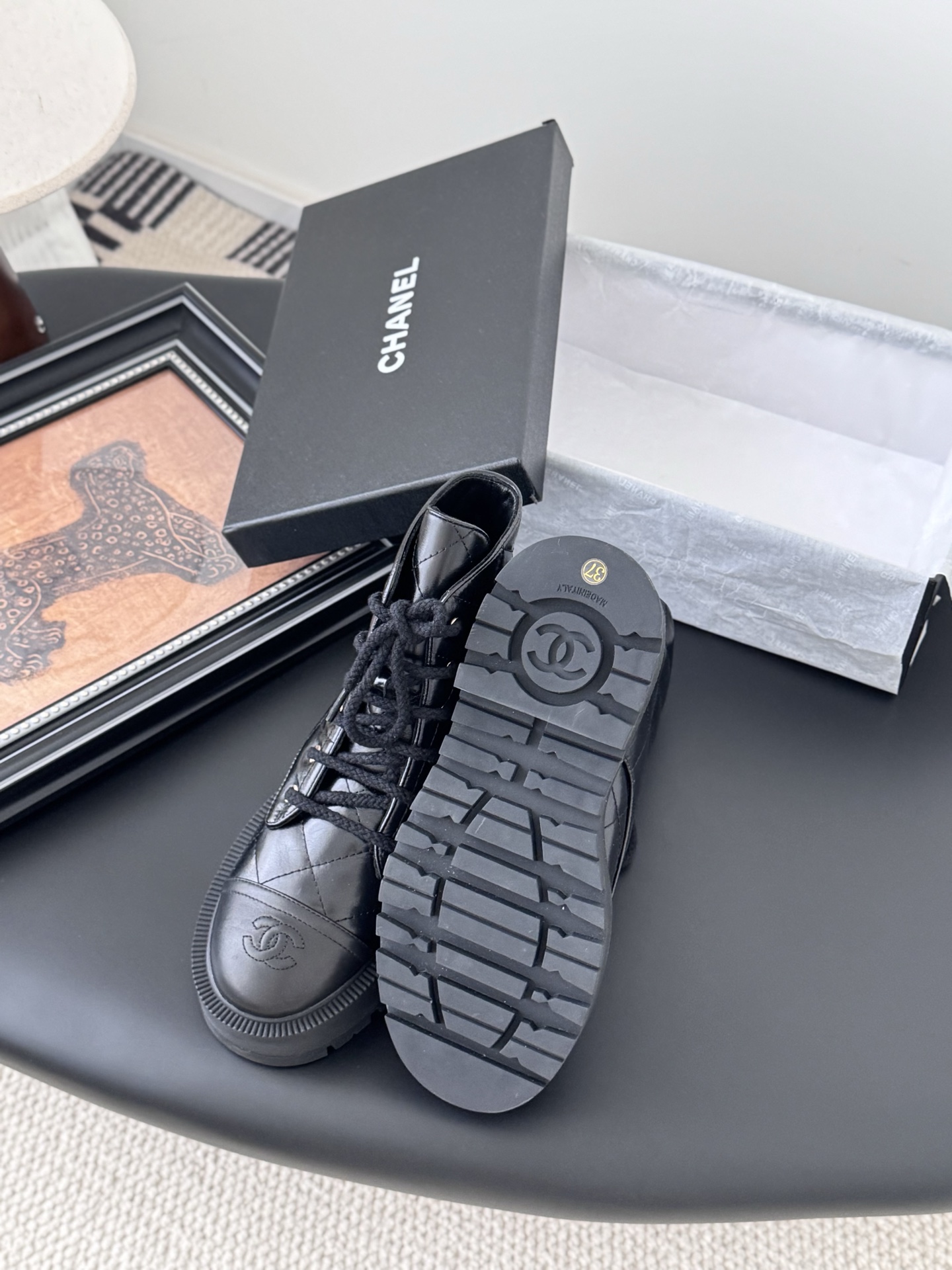 シャネル チェーンブーツ レディース メンズ 兼用 ブーツ 黒 軽量 通勤 通学 高級感 撥水 丸洗いOK - 画像 4