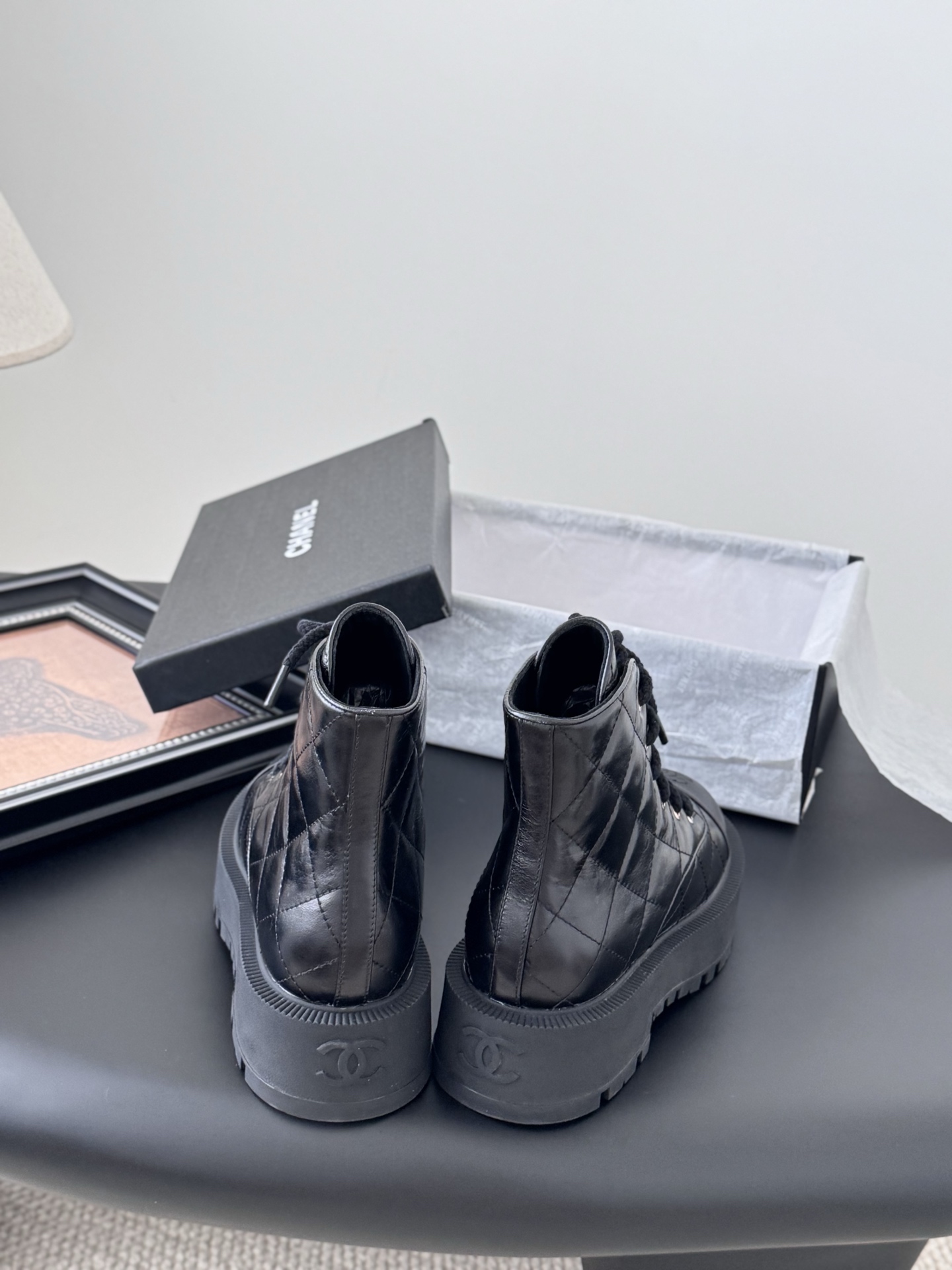 シャネル チェーンブーツ レディース メンズ 兼用 ブーツ 黒 軽量 通勤 通学 高級感 撥水 丸洗いOK - 画像 6