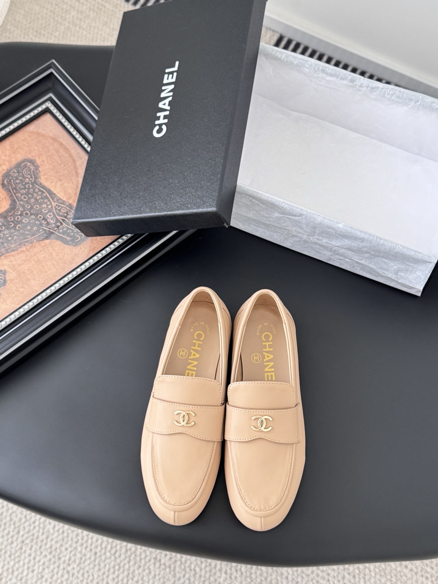 シャネル シャネル ローファー レディース メンズ 兼用 通勤 通学 シンプル ベージュ
