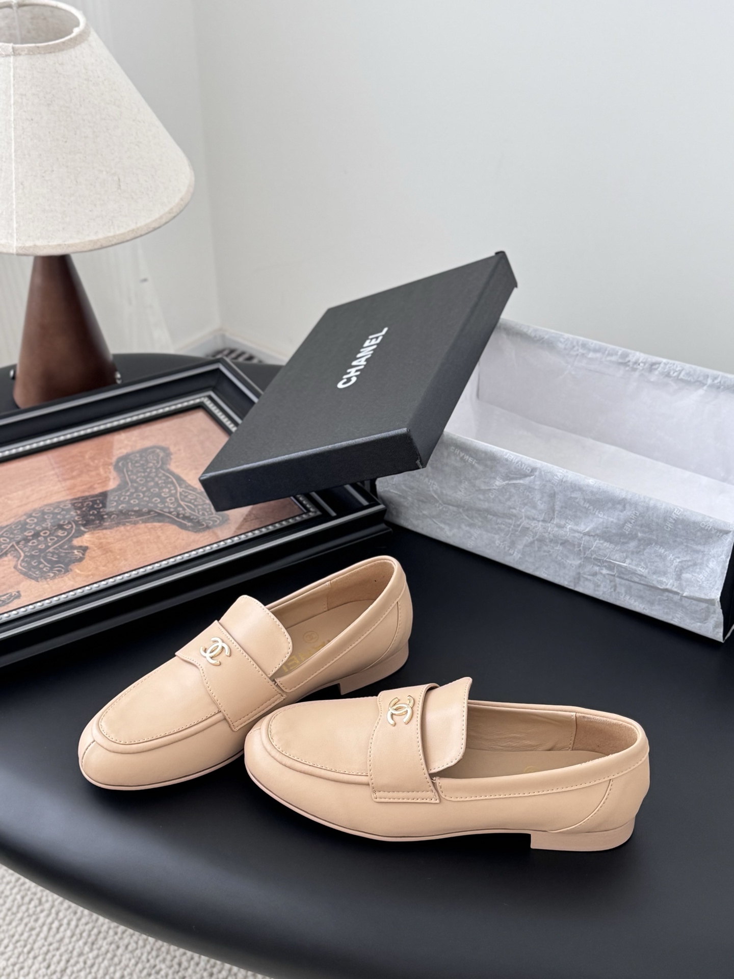 シャネル シャネル ローファー レディース メンズ 兼用 通勤 通学 シンプル ベージュ - 画像 2