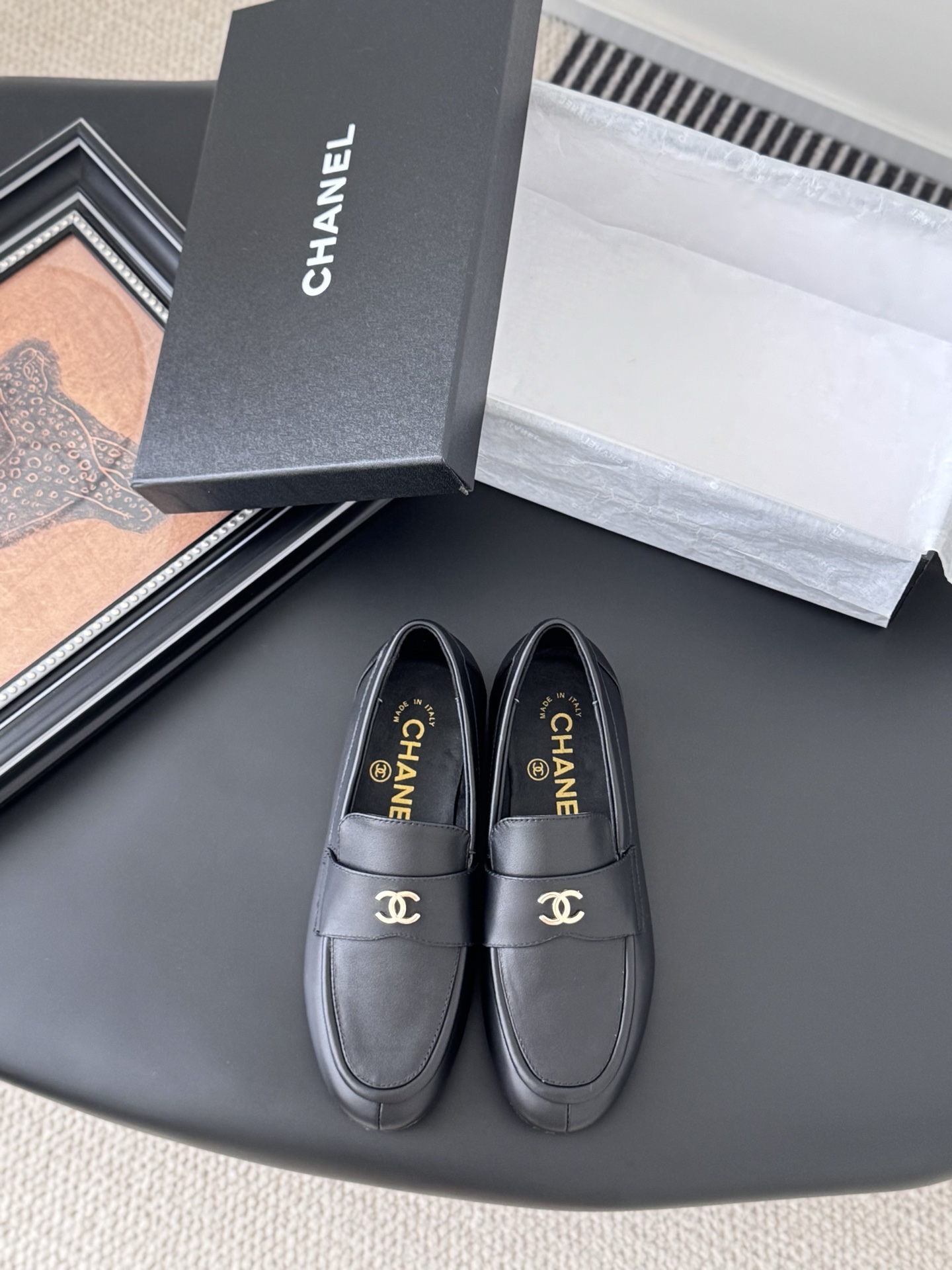 シャネル ローファー レディース メンズ 兼用 通勤 通学 シンプル 黒